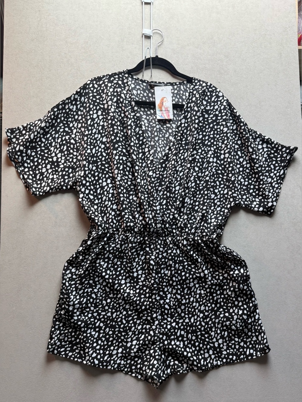 Pretty Garden Black & White Spotted V-Neck Romper